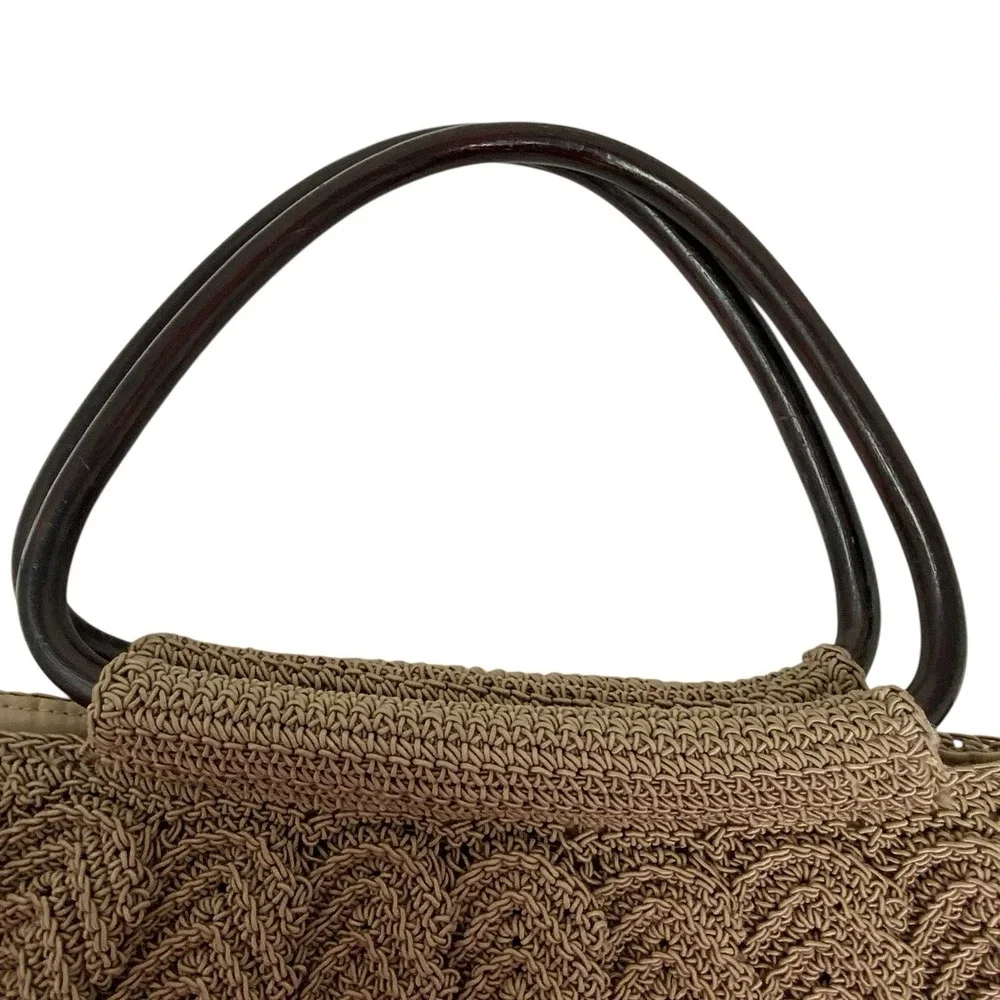 Vintage Nine West Brown Woven Macrame Crocheted Handbag Knitting Big Purse‎ Boho